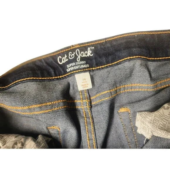 Cat & Jack Girls Denim Capri With Lace Hem adjustable waist button sz 14 - Picture 6 of 6